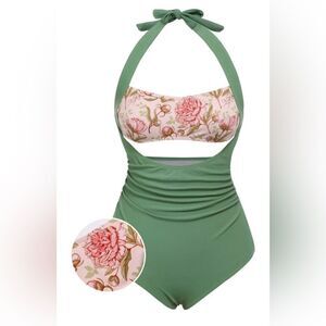 New with tags! 1930s Style Peony One piece ruched bathing suit